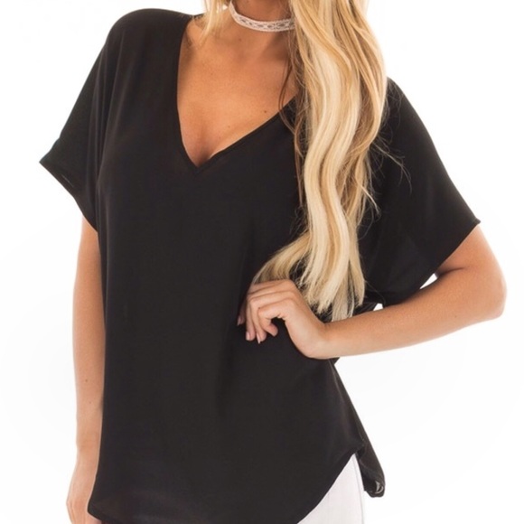 black v neck chiffon top